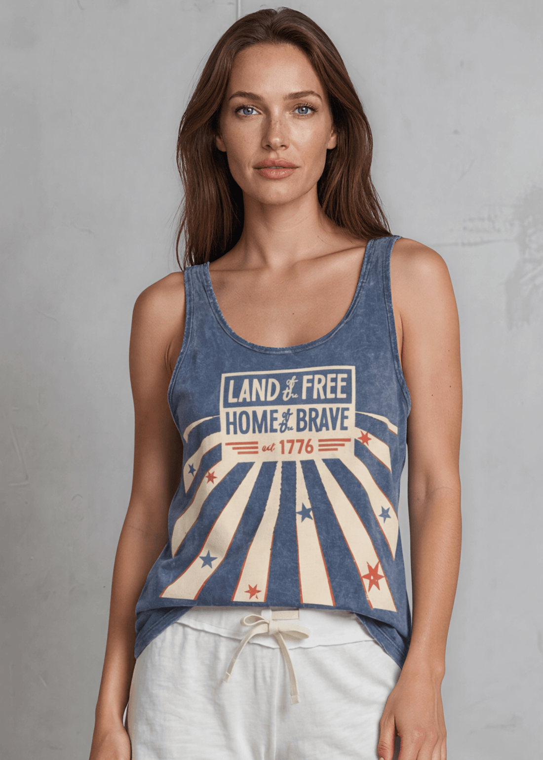 Crazy Cozy Cool Sleeveless Tops and Tanks Made in USA Patriotic Land of the Free Home of the Brave Tank Top