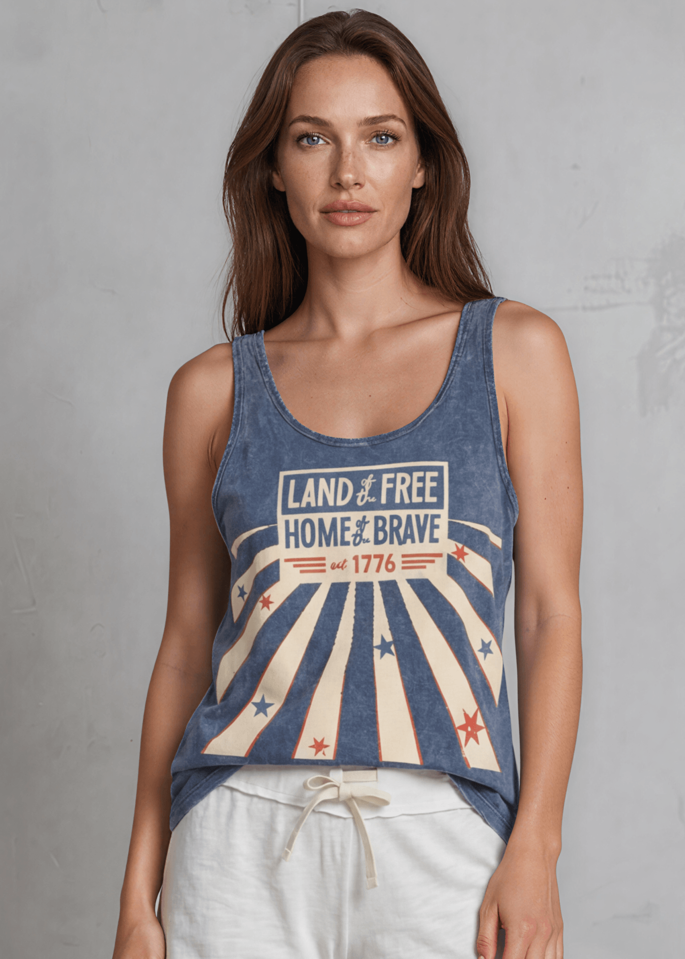 Crazy Cozy Cool Sleeveless Tops and Tanks Made in USA Patriotic Land of the Free Home of the Brave Tank Top