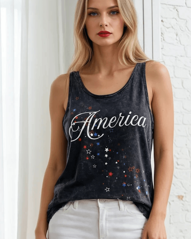 Crazy Cozy Cool Sleeveless Tops and Tanks America Shooting Stars Graphic Tank Top