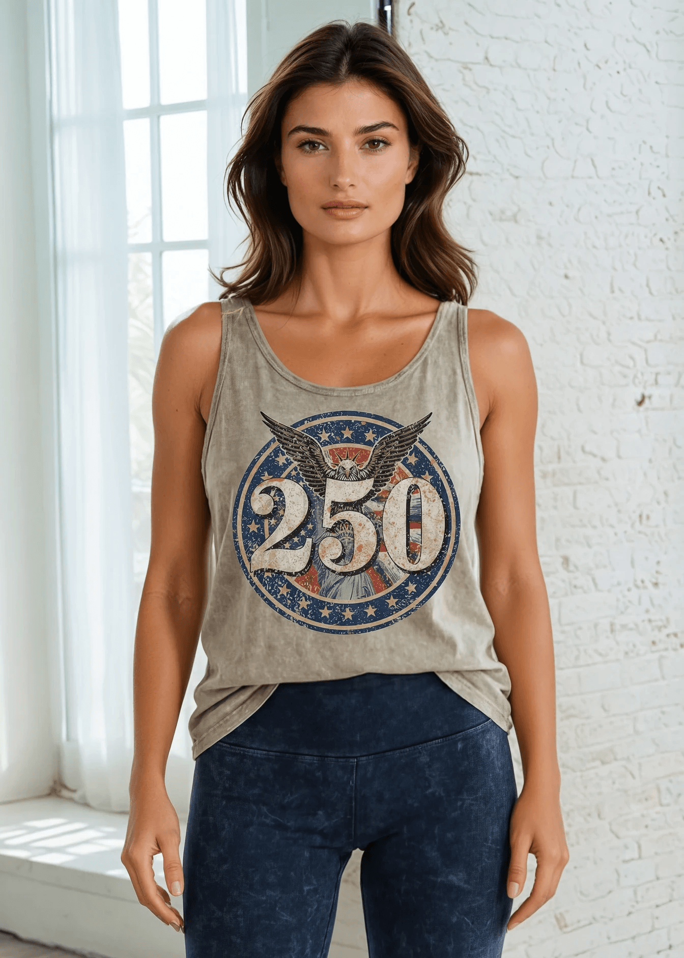 Crazy Cozy Cool Sleeveless Tops and Tanks Born Free, Made in America | 250th Birthday Emblem Tank Top