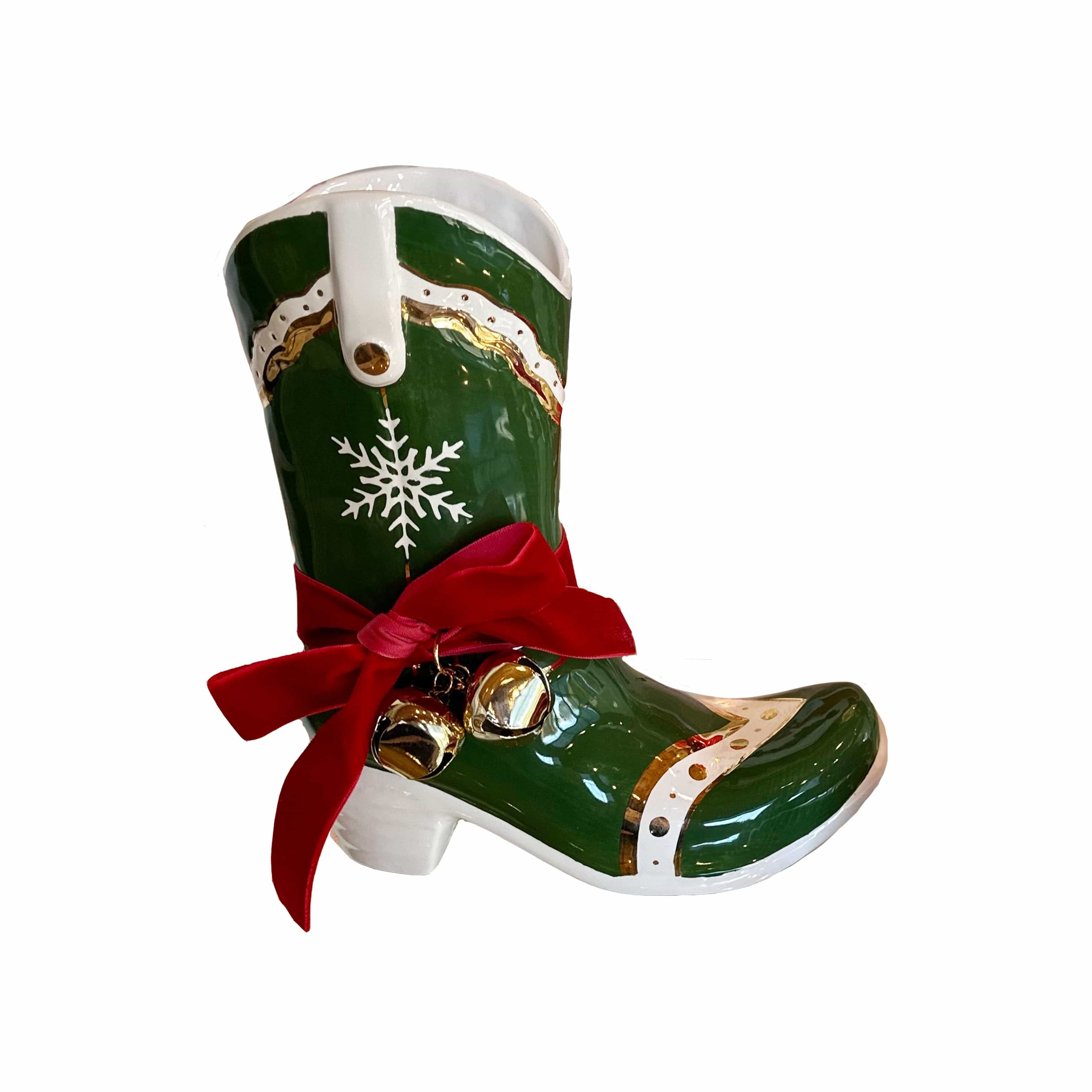 Ruby Clay Company Green Boot with Red Ribbon Santa&
