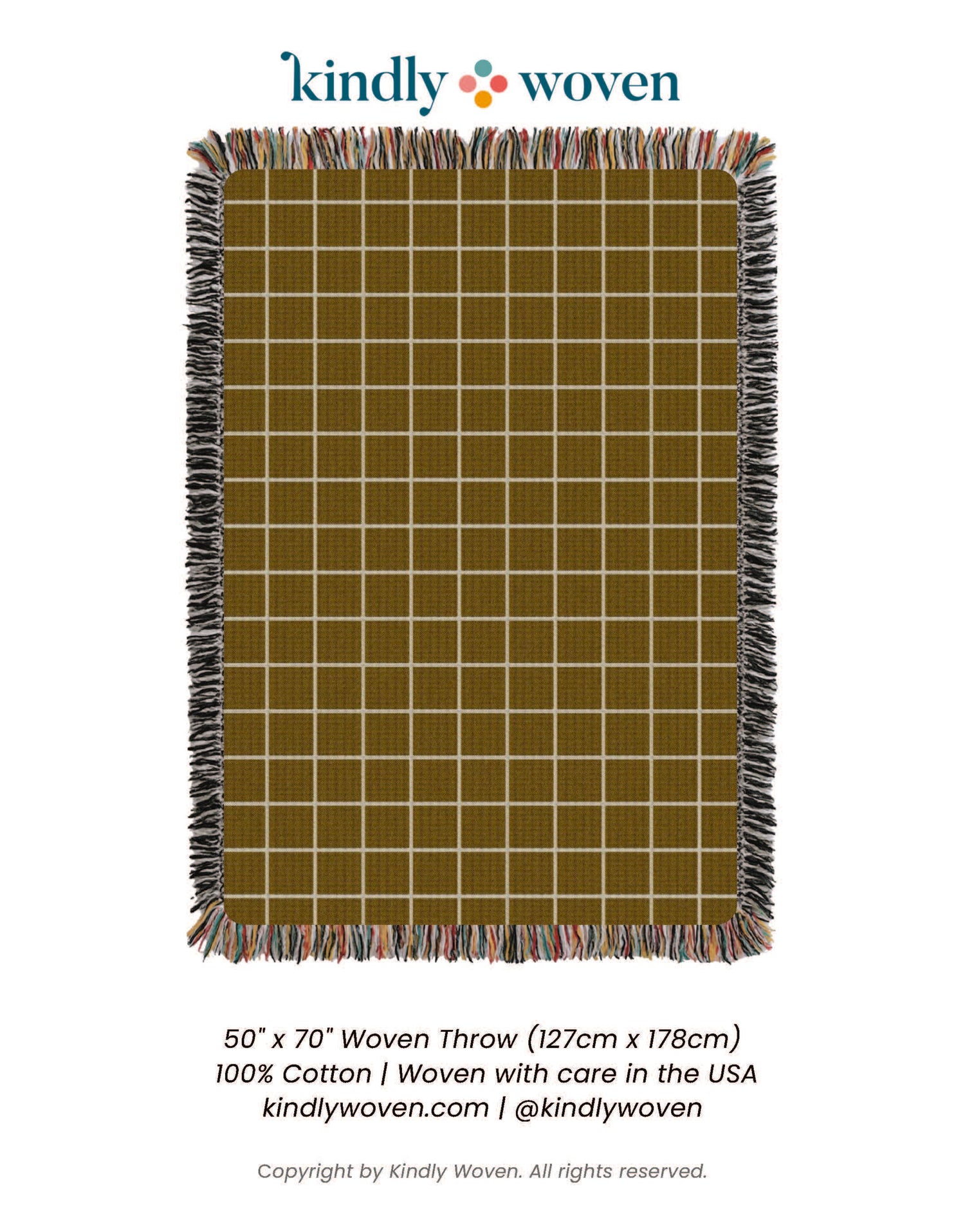 Greer Acorn Golden Brown Grid Cotton Throw Blanket