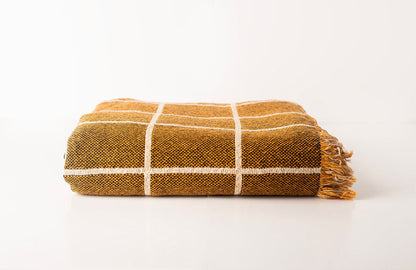 Greer Acorn Golden Brown Grid Cotton Throw Blanket