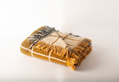 Greer Acorn Golden Brown Grid Cotton Throw Blanket