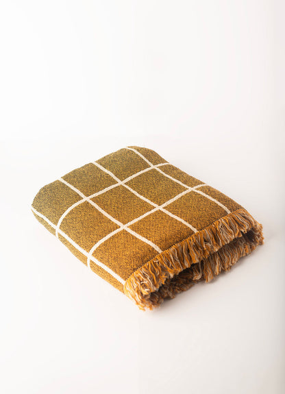 Greer Acorn Golden Brown Grid Cotton Throw Blanket