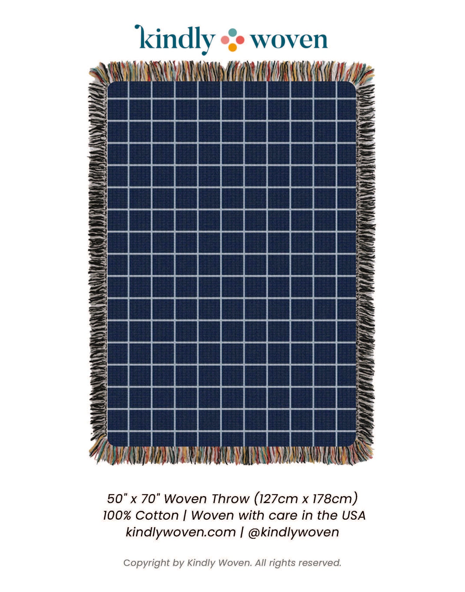 Greer Lapis Blue Grid Cotton Throw Blanket
