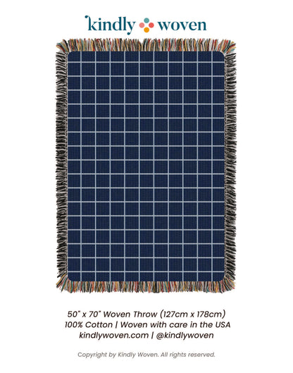 Greer Lapis Blue Grid Cotton Throw Blanket