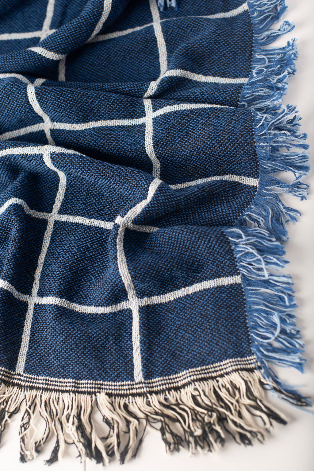 Greer Lapis Blue Grid Cotton Throw Blanket