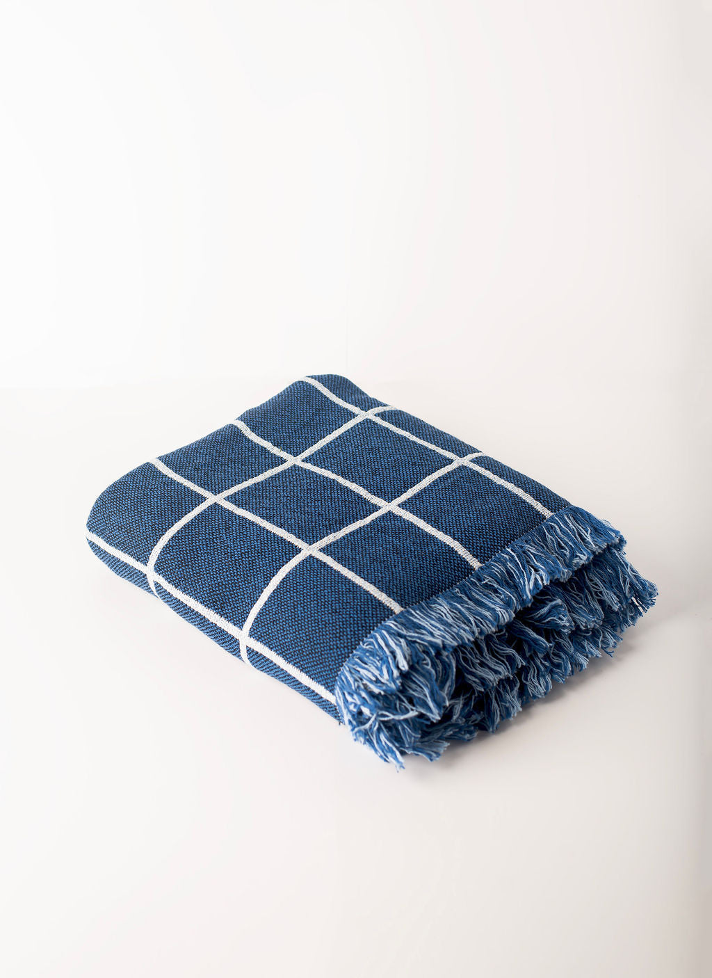 Greer Lapis Blue Grid Cotton Throw Blanket