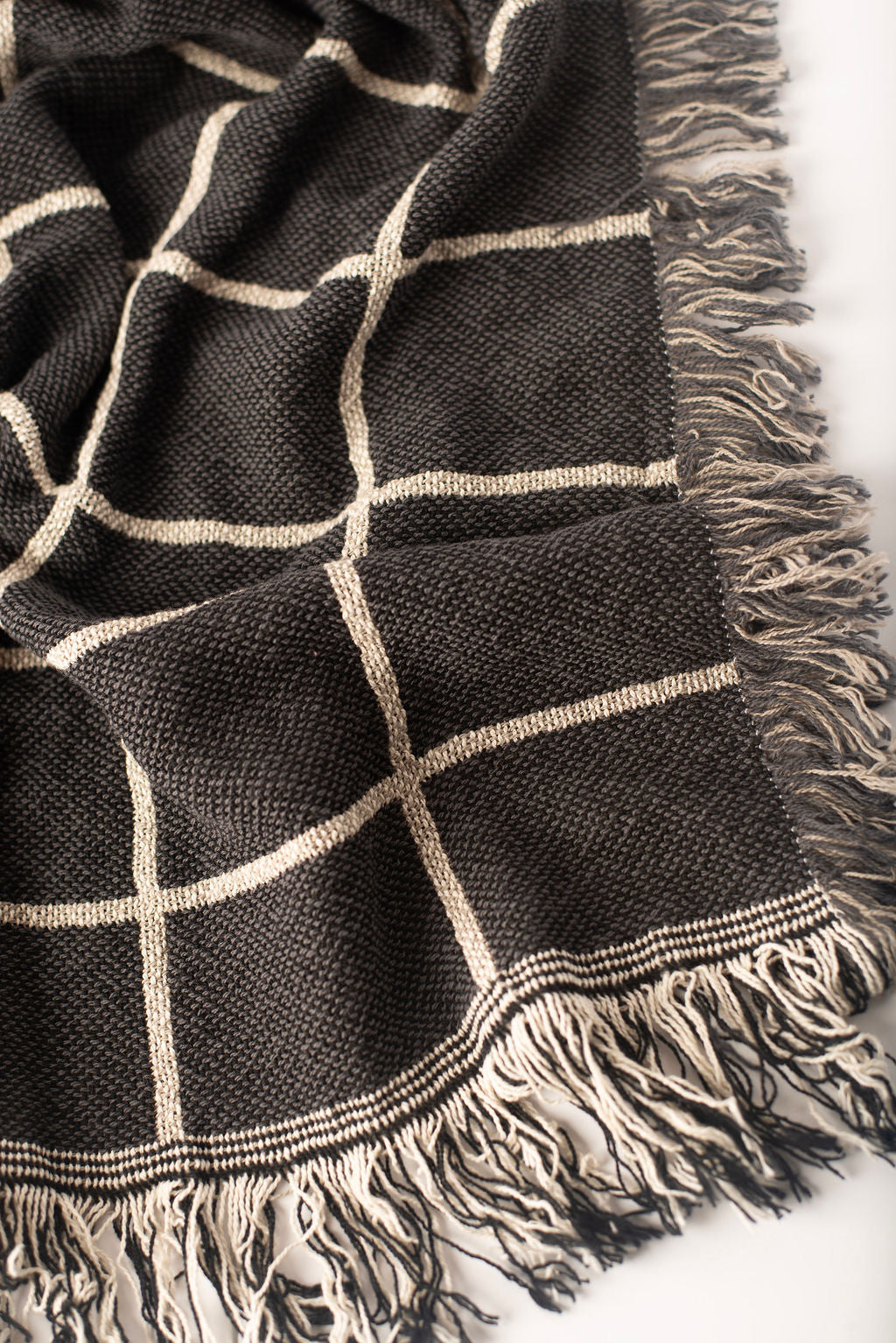 Greer Nocturne Charcoal Grid Cotton Throw Blanket