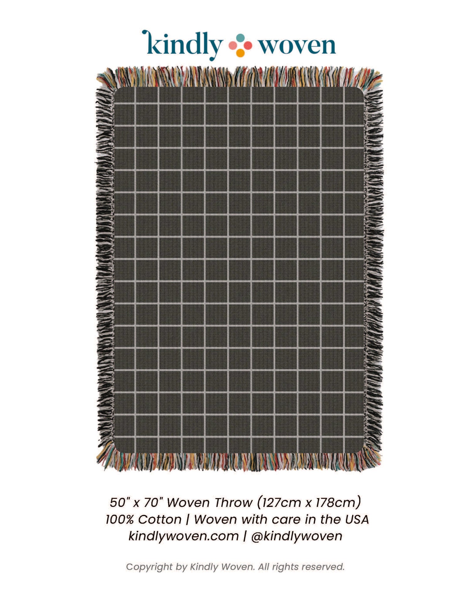 Greer Nocturne Charcoal Grid Cotton Throw Blanket