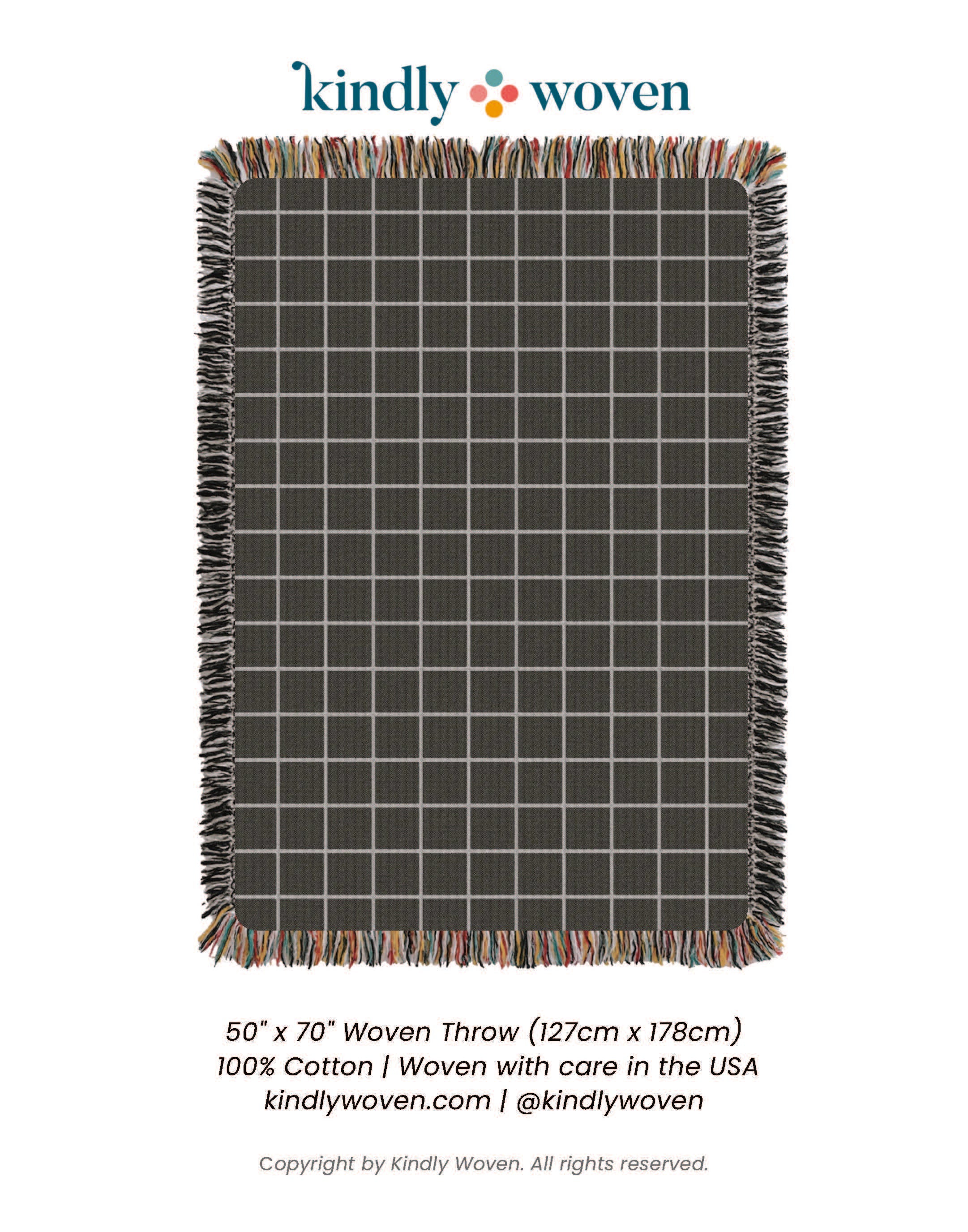 Greer Nocturne Charcoal Grid Cotton Throw Blanket