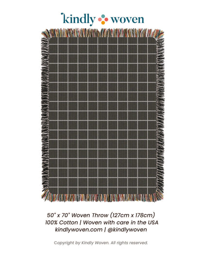 Greer Nocturne Charcoal Grid Cotton Throw Blanket