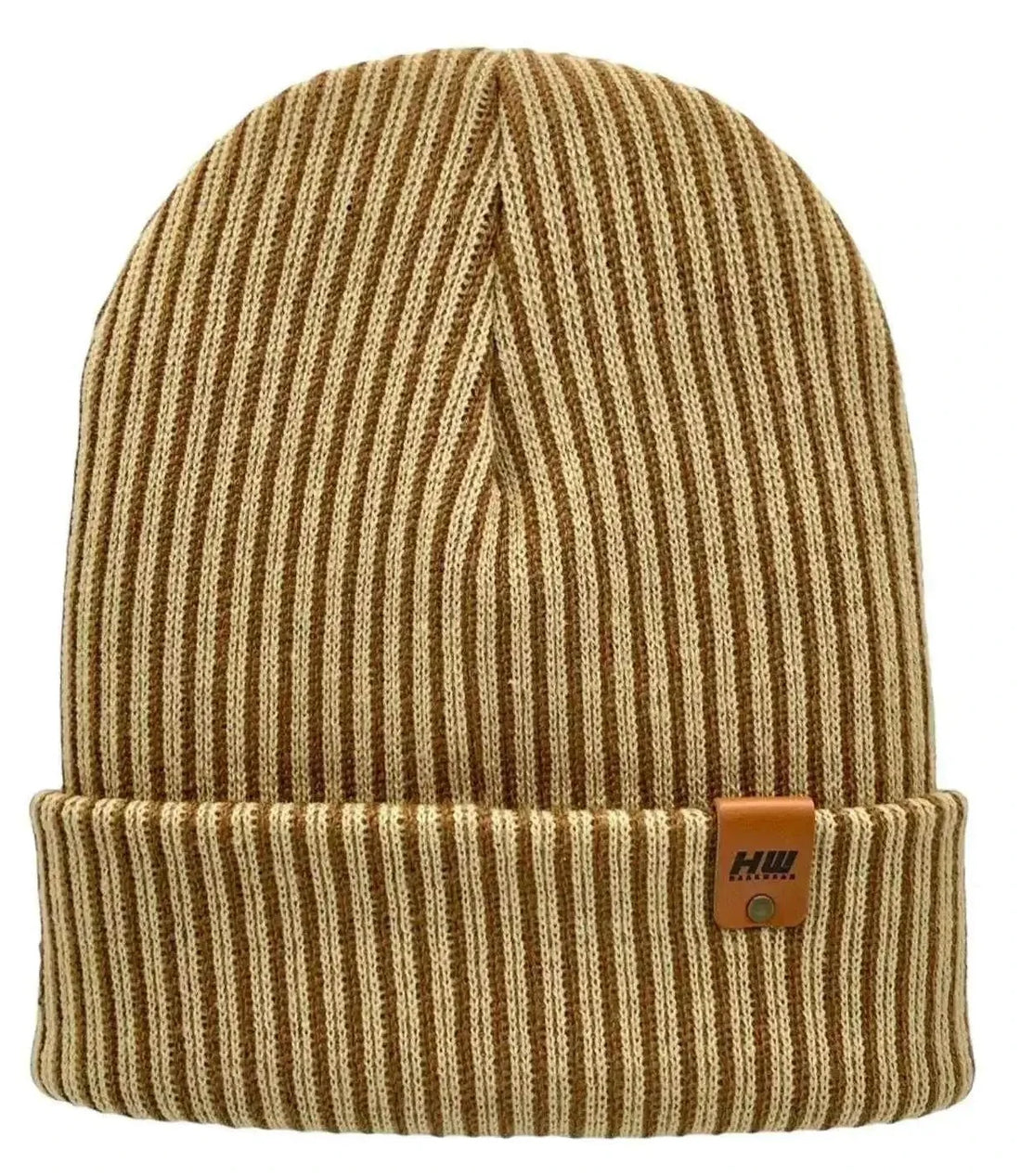 Cuffed Wide Ribbed Striped Beanie, Contrast, Brown and Beige, Classic Beanie