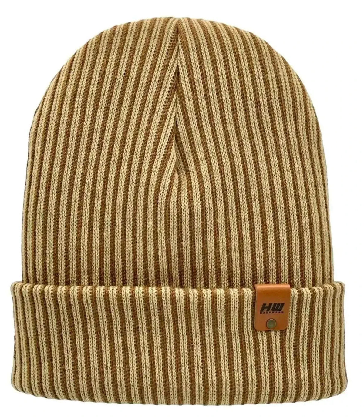 Cuffed Wide Ribbed Striped Beanie, Contrast, Brown and Beige, Classic Beanie