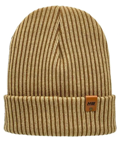 Cuffed Wide Ribbed Striped Beanie, Contrast, Brown and Beige, Classic Beanie