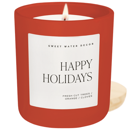 Happy Holidays Soy Candle - Red Matte Jar - 15 oz (Christmas)