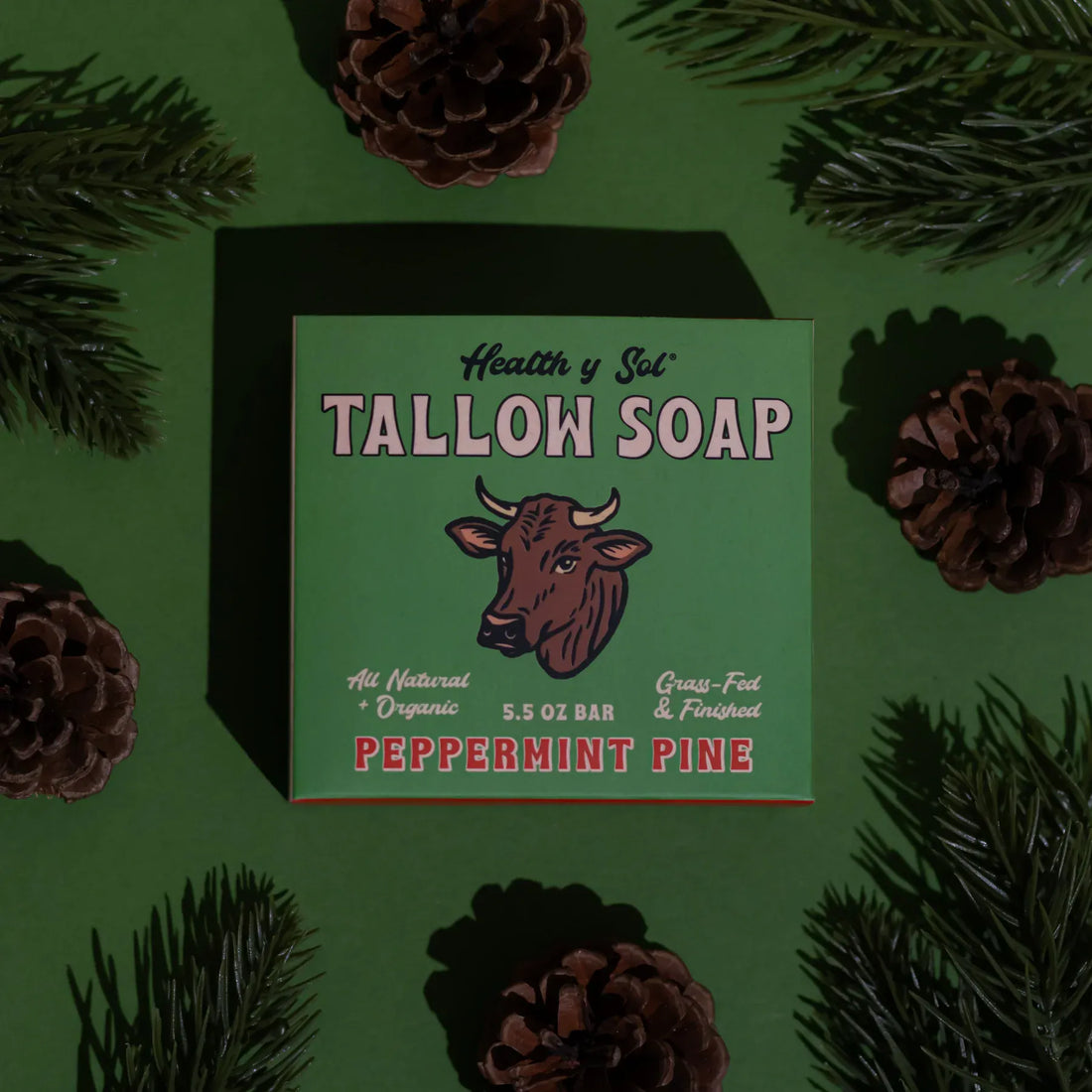 Health y Sol Bar Soap Peppermint Pine Grass-Fed Tallow Bar Soap 5.5 oz