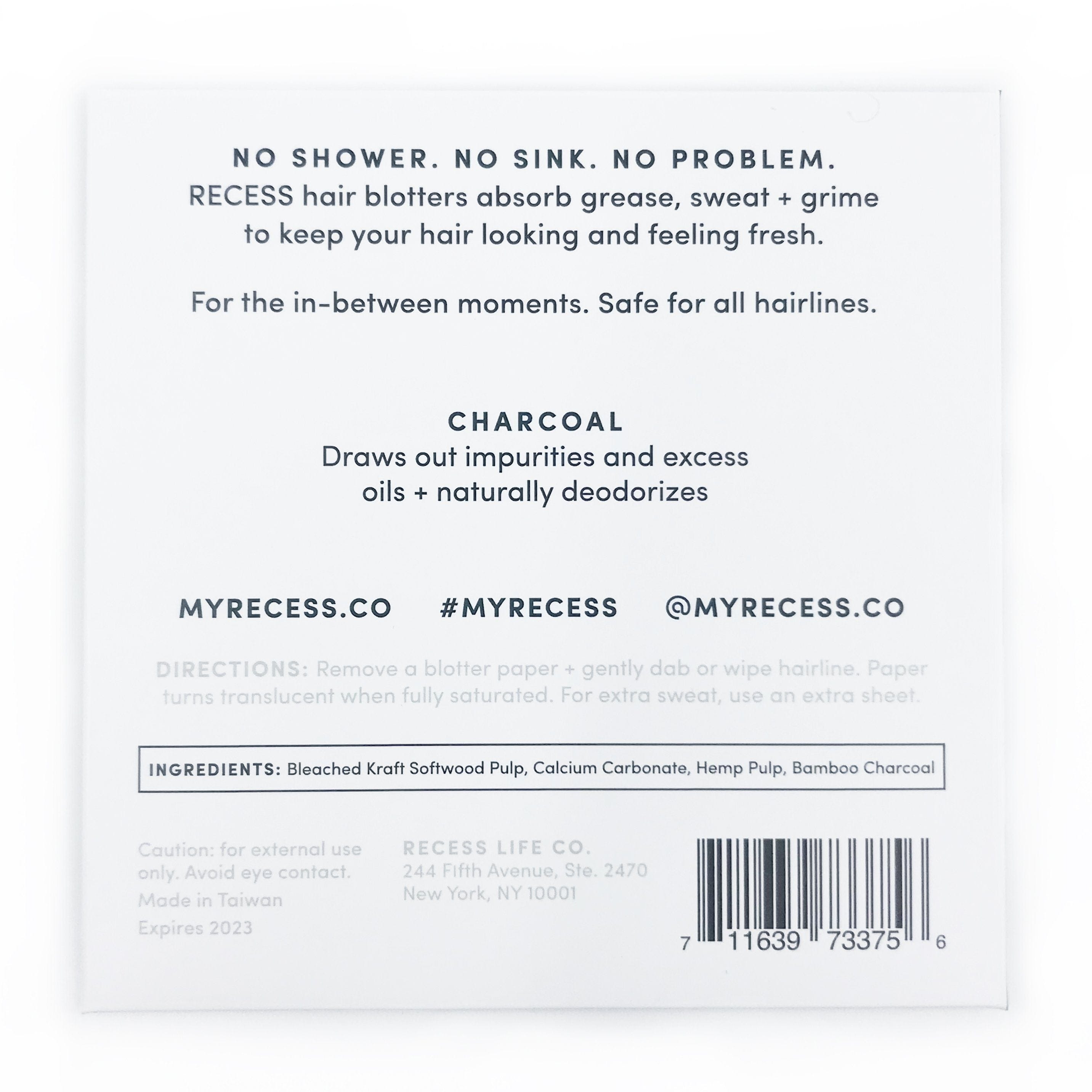 RECESS body wipe HAIR 101: Charcoal + Hemp Hair Blotters (25 blotter papers)