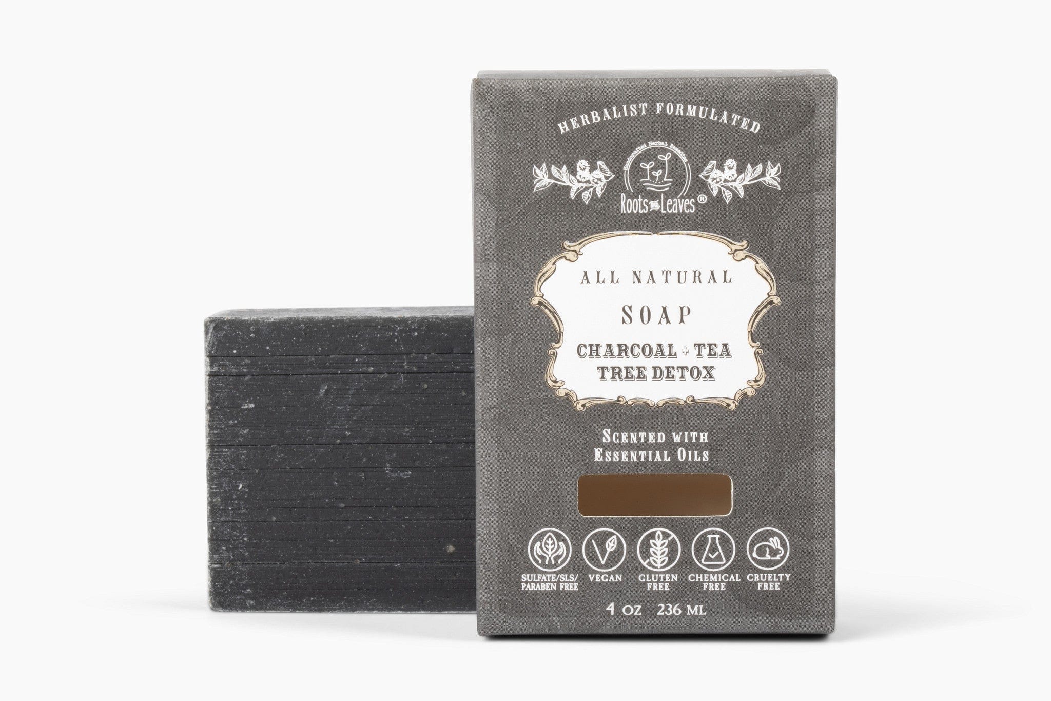 Roots and Leaves, LLC Organic Vegan Charcoal + Tea Tree Detox Bar Soap