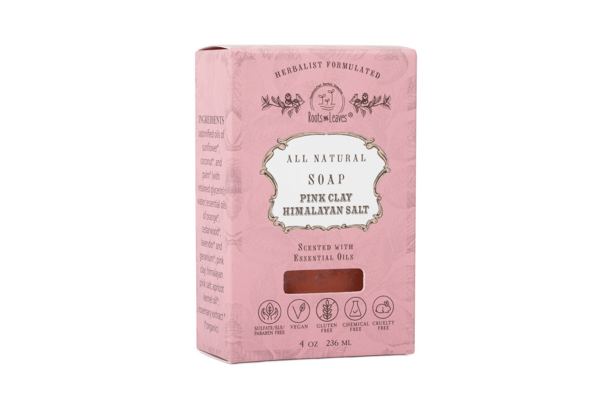 Roots and Leaves, LLC Organic Vegan Pink Clay + Himalayan Salt Bar Soap
