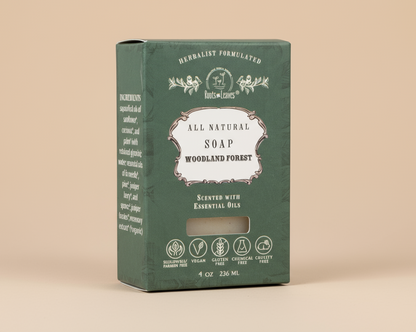 Box of all natural soap from Woodland Forest on a white background