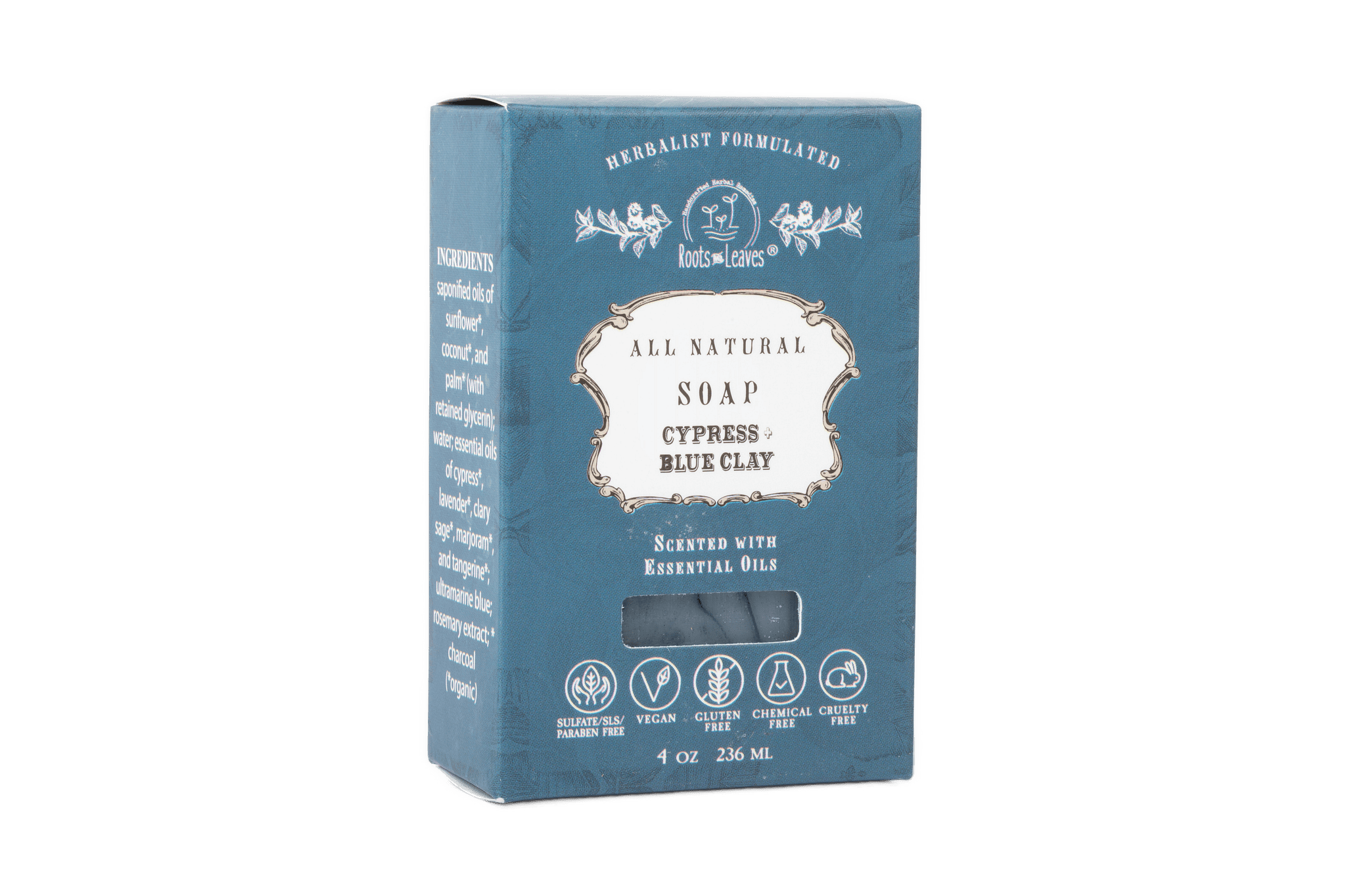 Roots and Leaves, LLC Organic Vegan Cypress + Blue Clay Bar Soap