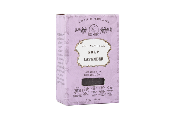 Box of all natural lavender soap on a white background