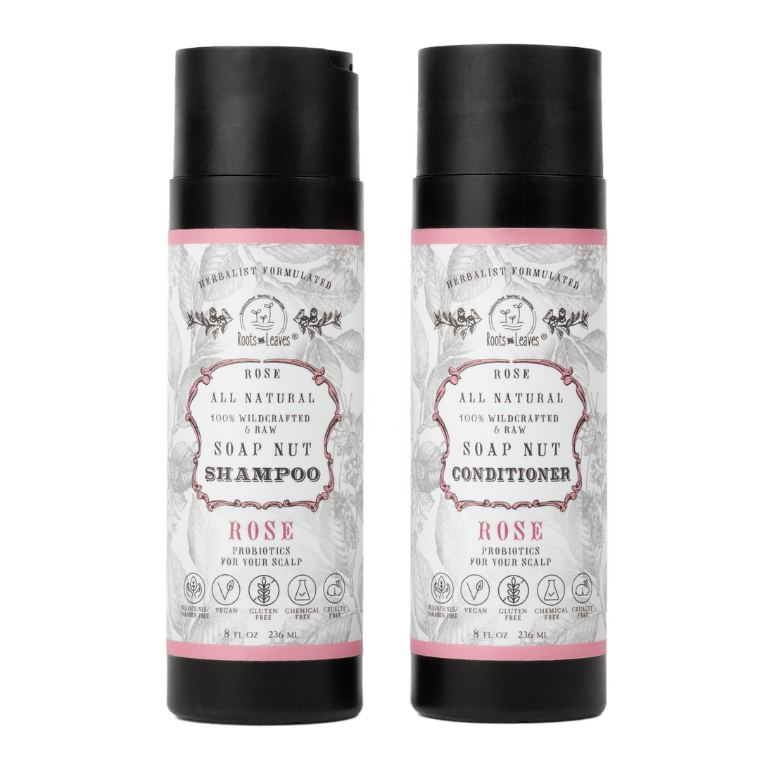 All Natural Soapnut Shampoo and Conditioner Set - ROSE