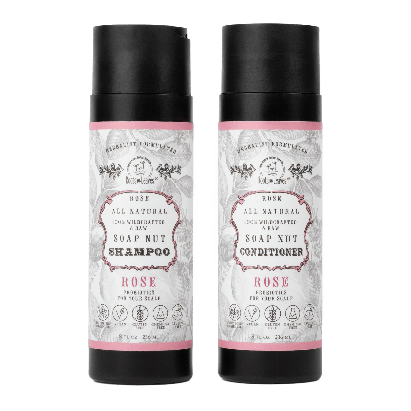 All Natural Soapnut Shampoo and Conditioner Set - ROSE