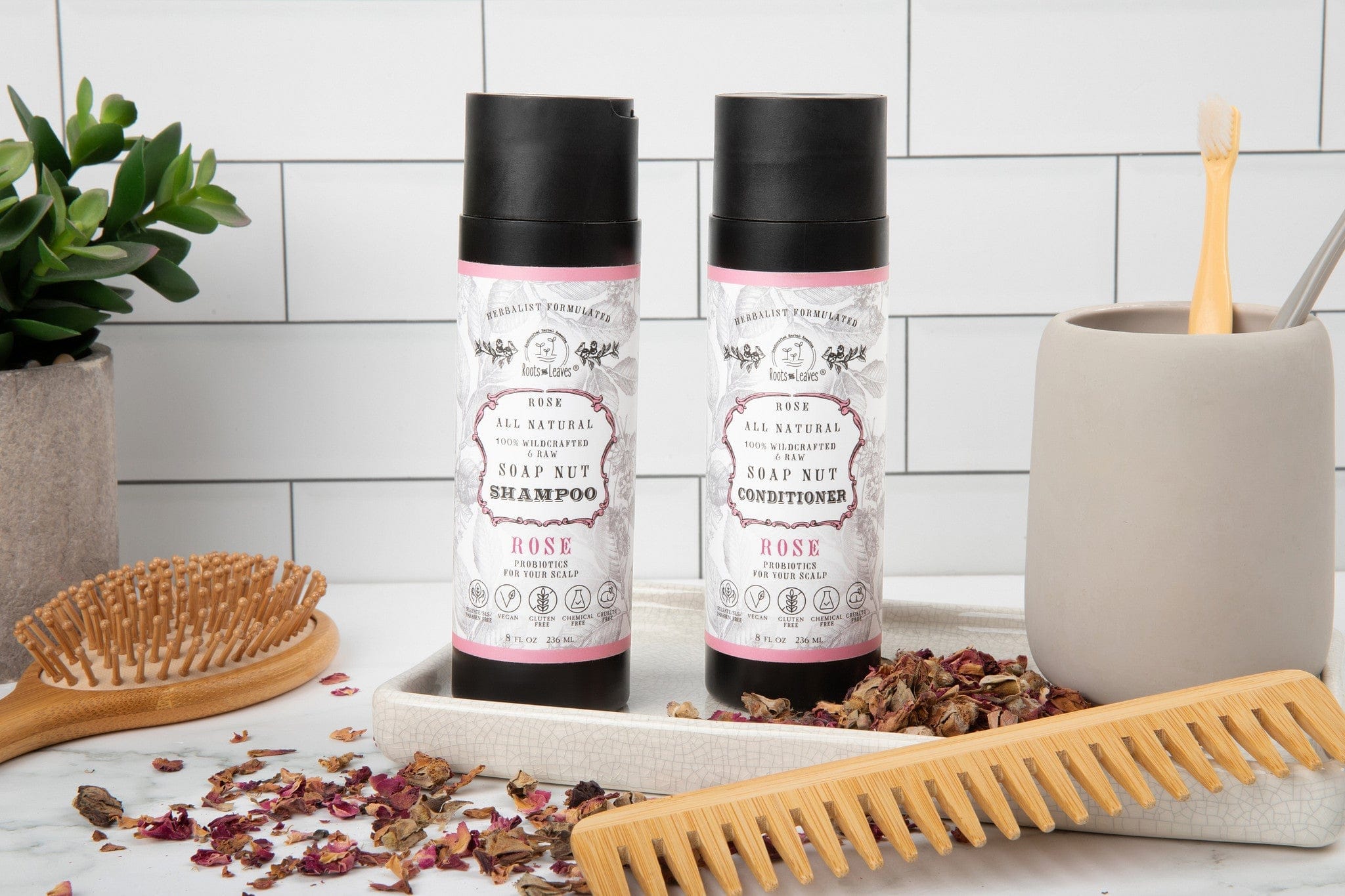Roots and Leaves, LLC All Natural Soapnut Shampoo and Conditioner Set - ROSE