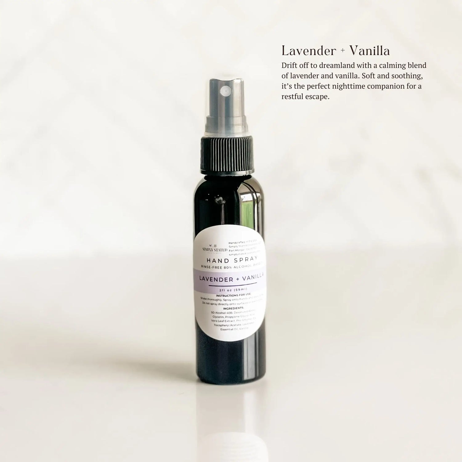 Simply Stated Creations Hand Sanitizers Mini 2 oz Lavender + Vanilla Hand Spray | Alcohol-Based Sanitizing Mist
