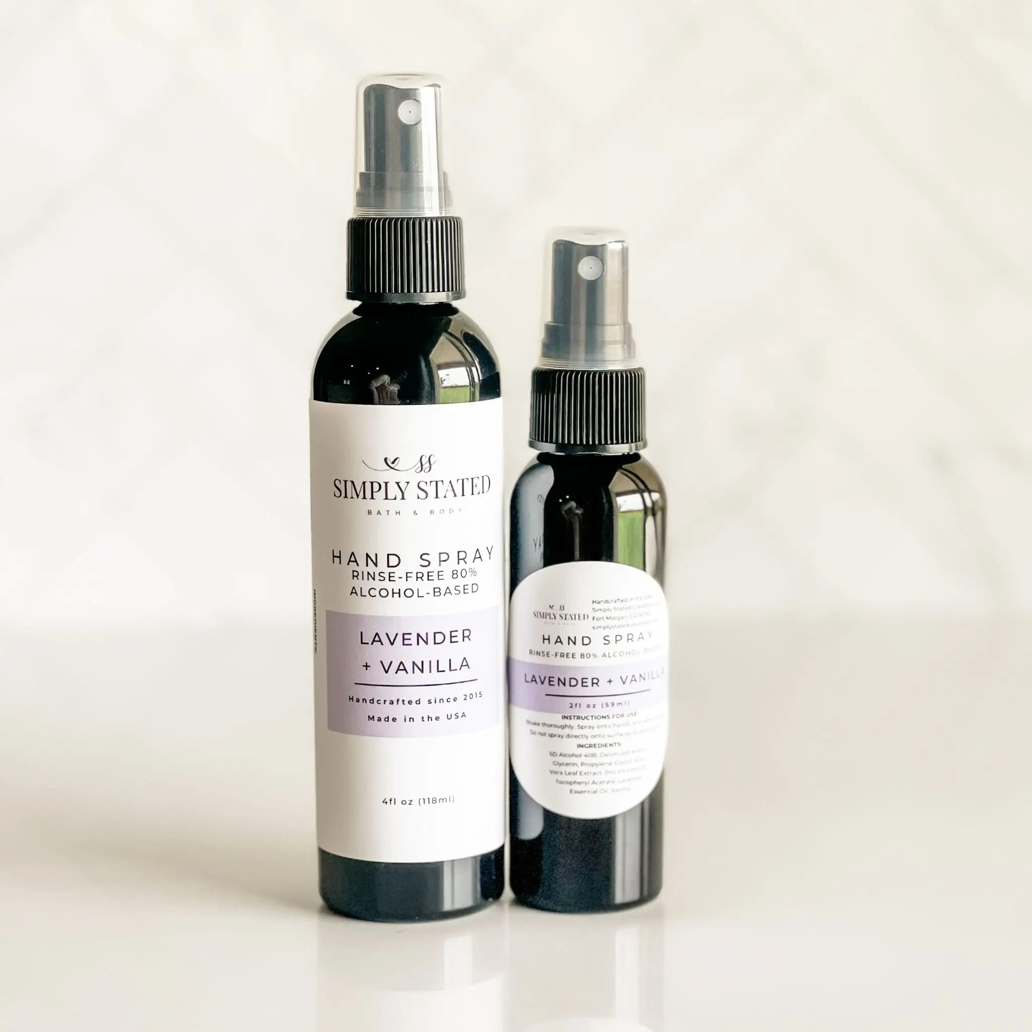 Simply Stated Creations Hand Sanitizers Lavender + Vanilla Hand Spray | Alcohol-Based Sanitizing Mist