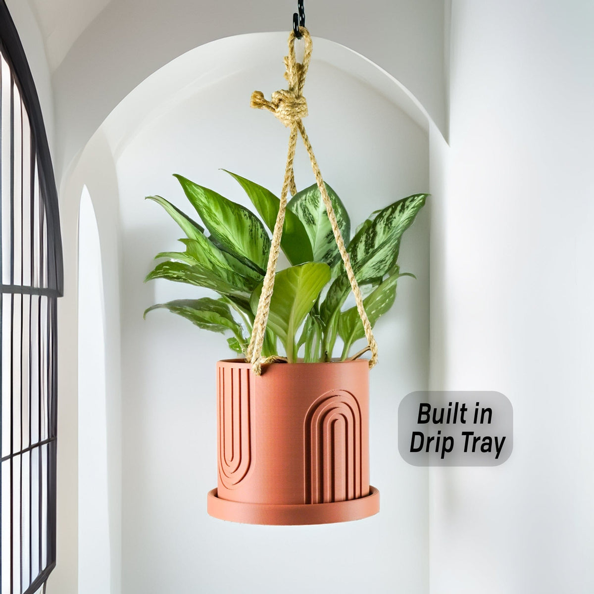 Rosebud HomeGoods Planter Navy / 4 Inch + Drainage + Attached Drip Tray Indoor Hanging Planter for Indoor, 4 or 5 inch Hanging Plant Pot Unique Gift, 3D Printed Planter, Outdoor Patio Decor, Cottagecore Decor,BOW