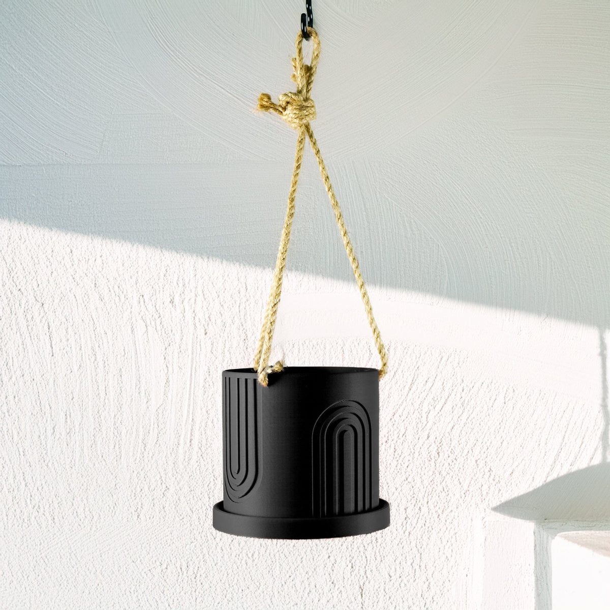 Rosebud HomeGoods Planter Black / 4 Inch + Drainage + Attached Drip Tray Indoor Hanging Planter for Indoor, 4 or 5 inch Hanging Plant Pot Unique Gift, 3D Printed Planter, Outdoor Patio Decor, Cottagecore Decor,BOW