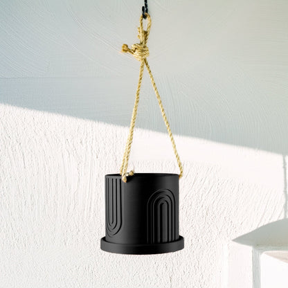 Rosebud HomeGoods Planter Black / 4 Inch + Drainage + Attached Drip Tray Indoor Hanging Planter for Indoor, 4 or 5 inch Hanging Plant Pot Unique Gift, 3D Printed Planter, Outdoor Patio Decor, Cottagecore Decor,BOW