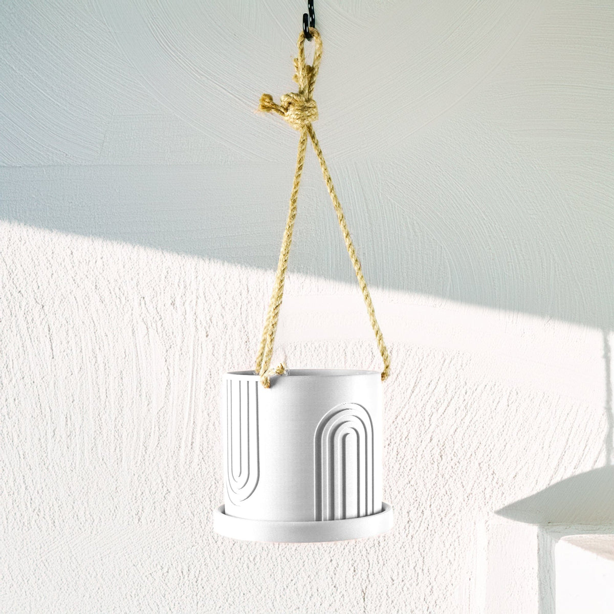Rosebud HomeGoods Planter White / 4 Inch + Drainage + Attached Drip Tray Indoor Hanging Planter for Indoor, 4 or 5 inch Hanging Plant Pot Unique Gift, 3D Printed Planter, Outdoor Patio Decor, Cottagecore Decor,BOW