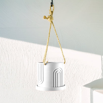 Rosebud HomeGoods Planter White / 4 Inch + Drainage + Attached Drip Tray Indoor Hanging Planter for Indoor, 4 or 5 inch Hanging Plant Pot Unique Gift, 3D Printed Planter, Outdoor Patio Decor, Cottagecore Decor,BOW