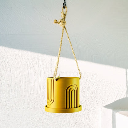 Rosebud HomeGoods Planter Mustard / 4 Inch + Drainage + Attached Drip Tray Indoor Hanging Planter for Indoor, 4 or 5 inch Hanging Plant Pot Unique Gift, 3D Printed Planter, Outdoor Patio Decor, Cottagecore Decor,BOW