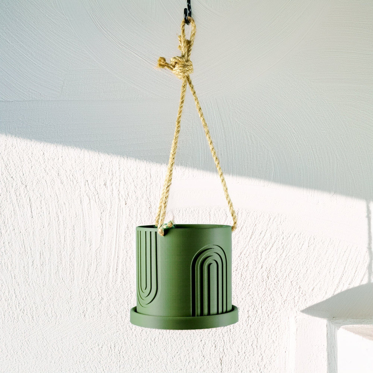 Rosebud HomeGoods Planter Green / 4 Inch + Drainage + Attached Drip Tray Indoor Hanging Planter for Indoor, 4 or 5 inch Hanging Plant Pot Unique Gift, 3D Printed Planter, Outdoor Patio Decor, Cottagecore Decor,BOW