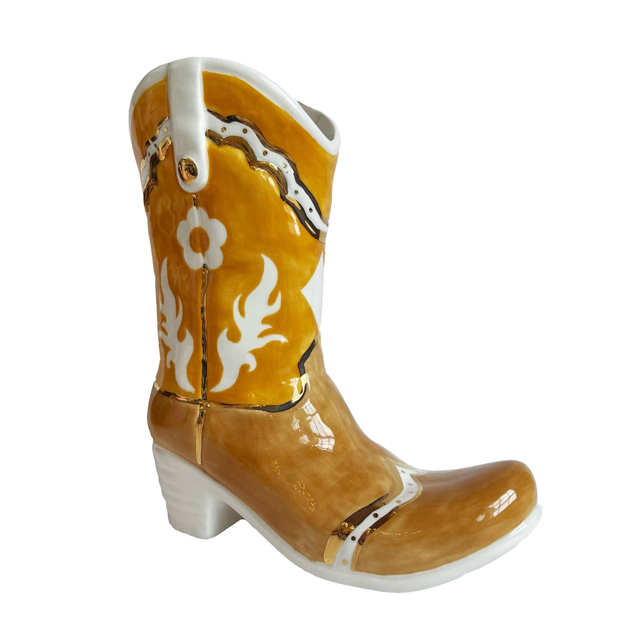 Ruby Clay Company Harvest Orange Two Tone Monogrammed Cowboy Boot Vase