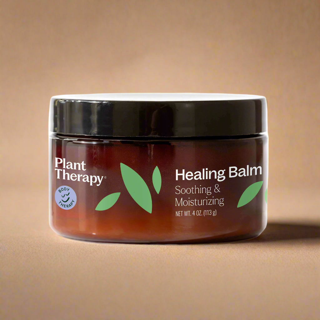 Jar of Plant Therapy Healing Balm on a white background