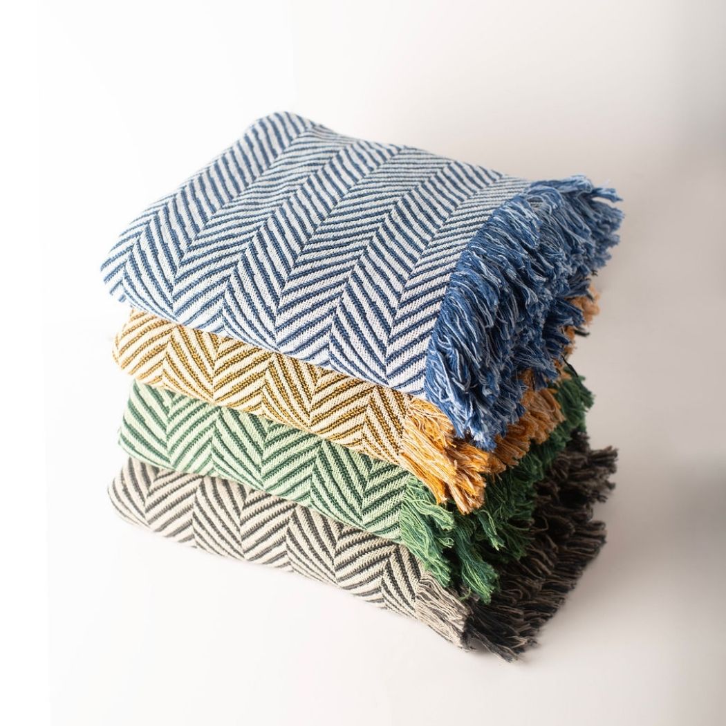 Henry Goldenrod Herringbone Cotton Throw Blanket