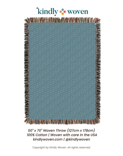 Henry Chambray Blue Herringbone Cotton Throw Blanket