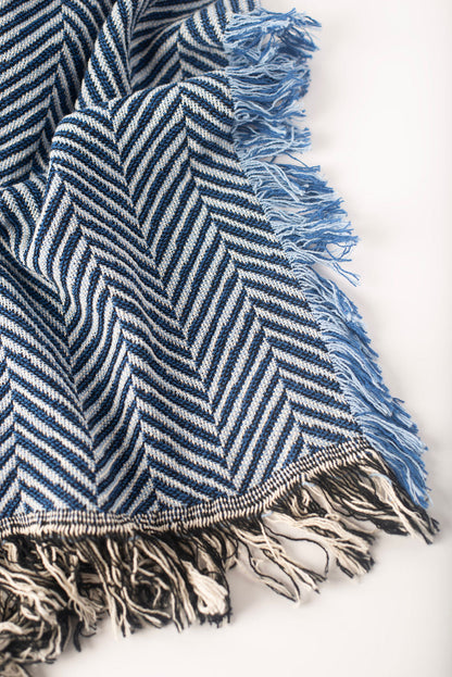 Henry Chambray Blue Herringbone Cotton Throw Blanket
