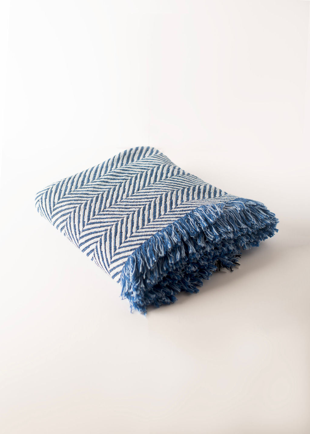 Henry Chambray Blue Herringbone Cotton Throw Blanket