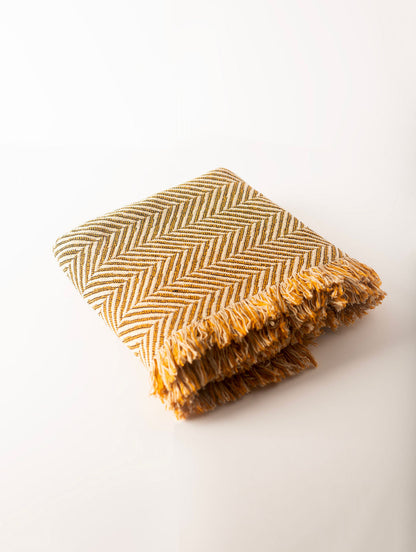 Henry Goldenrod Herringbone Cotton Throw Blanket