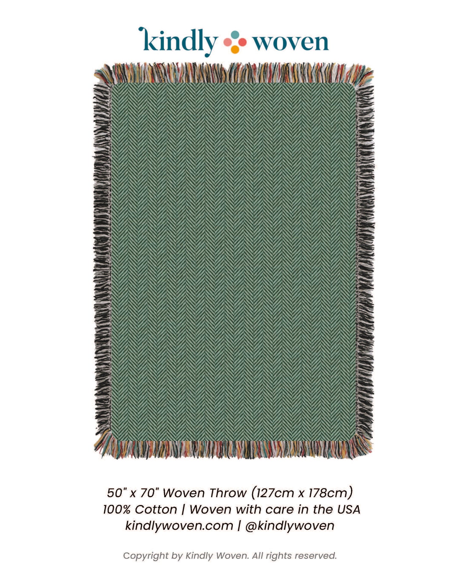 Henry Verbena Green Herringbone Cotton Throw Blanket