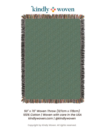 Henry Verbena Green Herringbone Cotton Throw Blanket