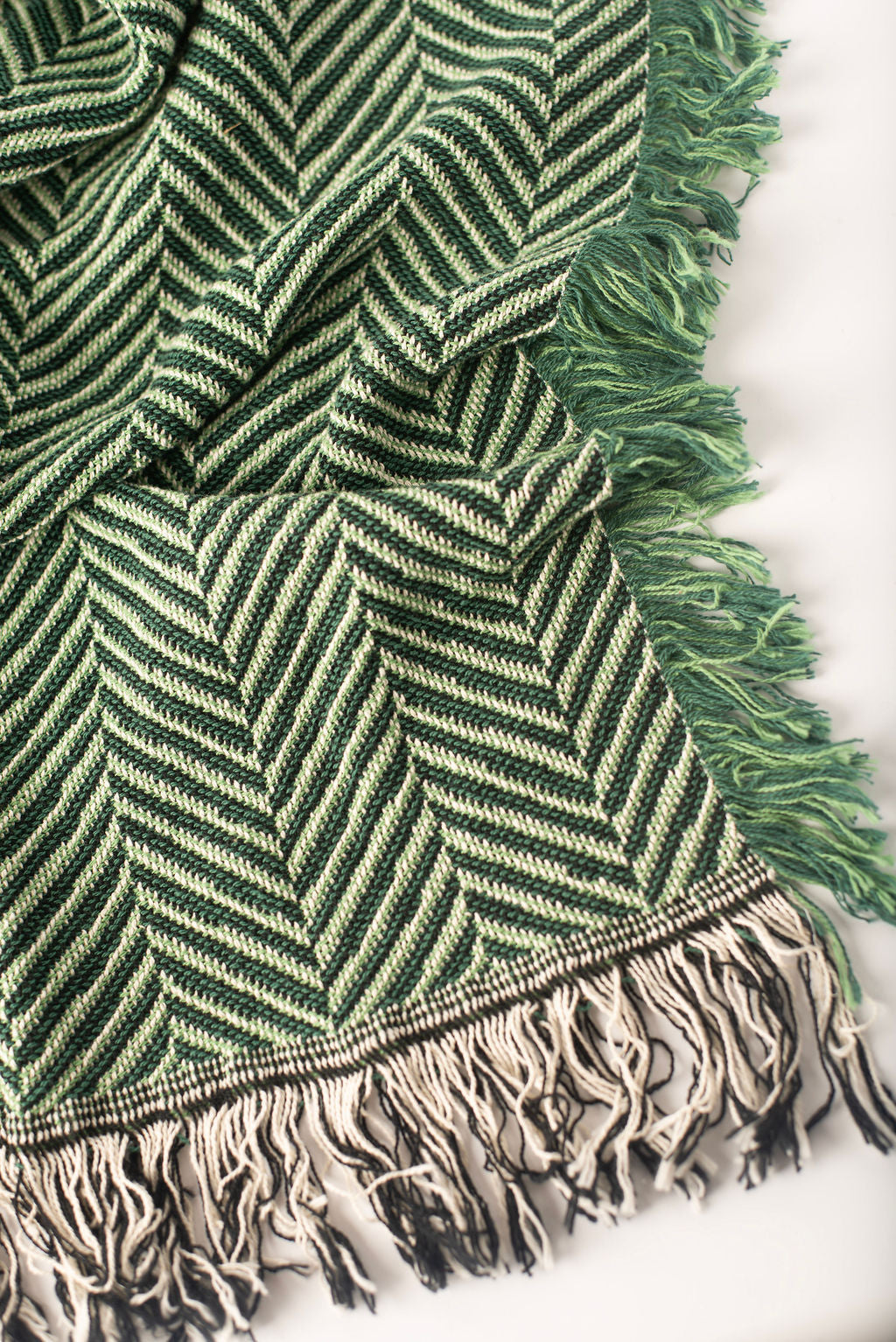 Henry Verbena Green Herringbone Cotton Throw Blanket